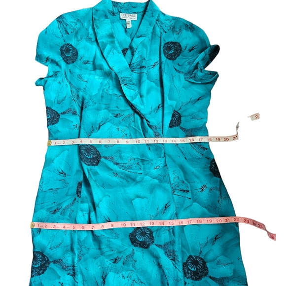 Equipage floral blue-green & black silk midi dress faux wrap drop sleeve size 12 - Picture 14 of 14